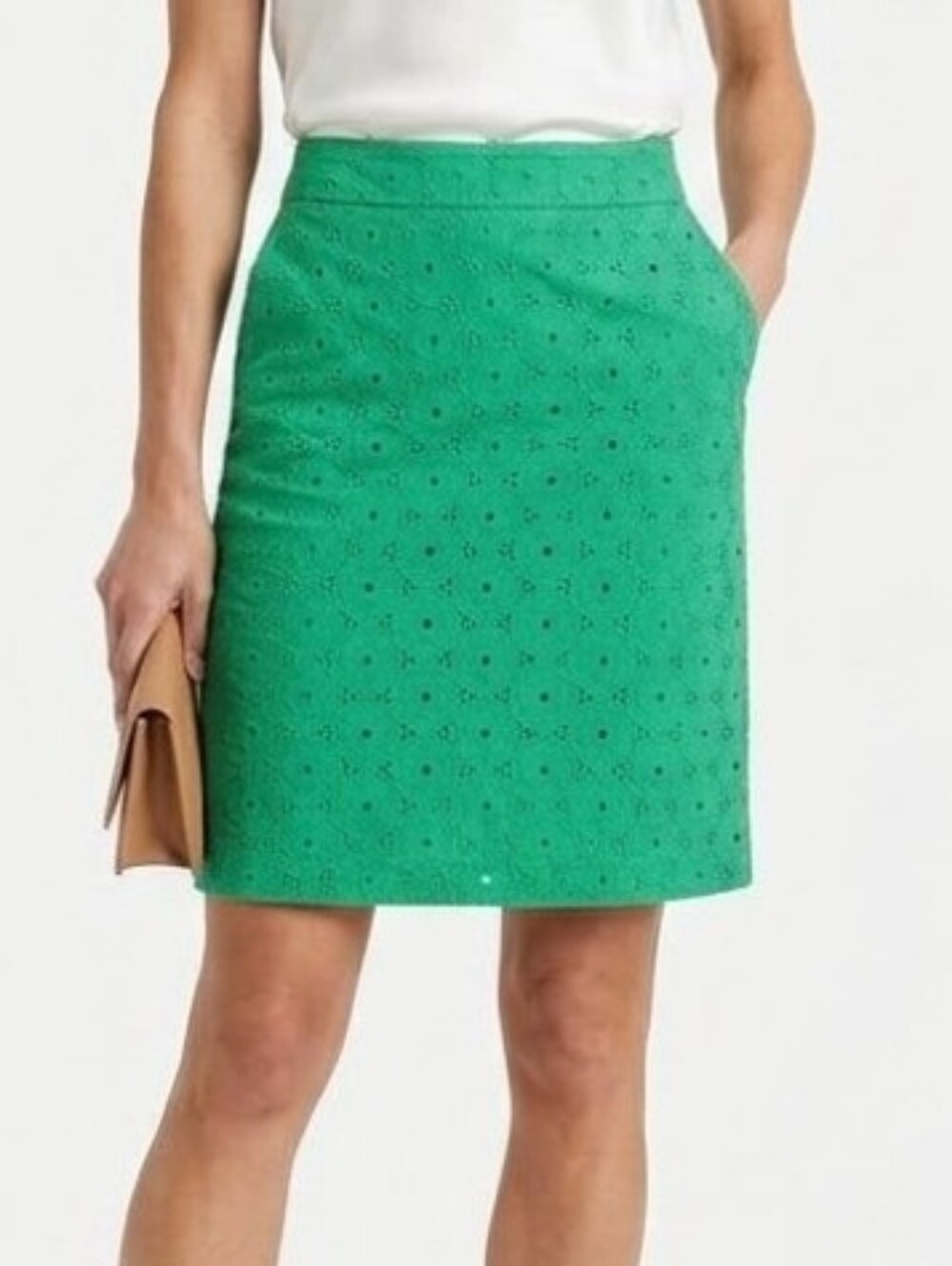 Talbots Skirt Womens Green Eyelet Floral Cottagecore Academia Preppy Cotton Sz 4